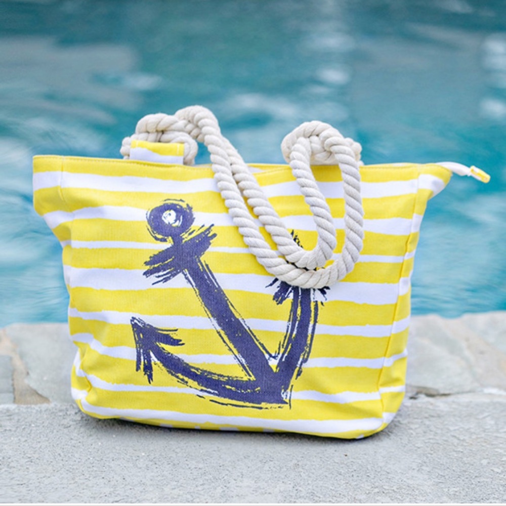 Yellow and Navy Nautical Anchor Tote Bag - NWT